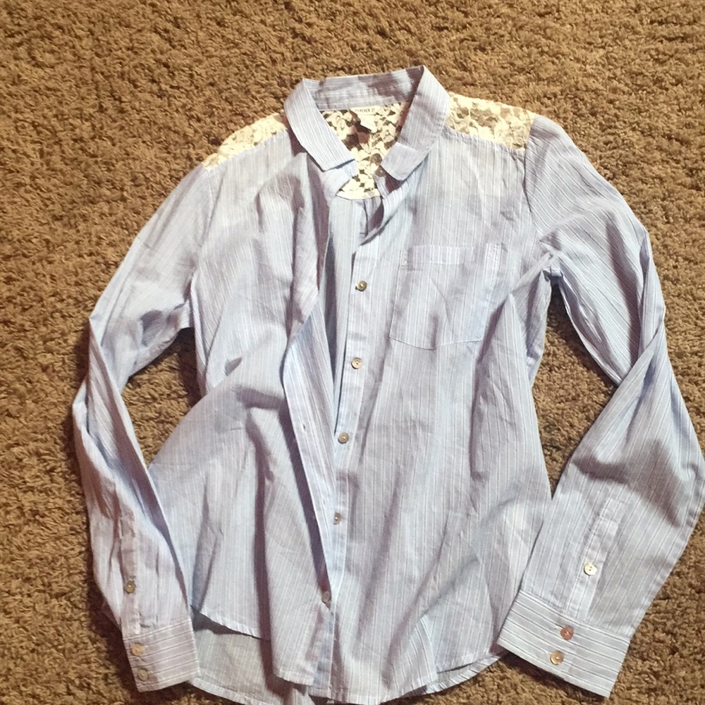 Powder blue button up w lace back